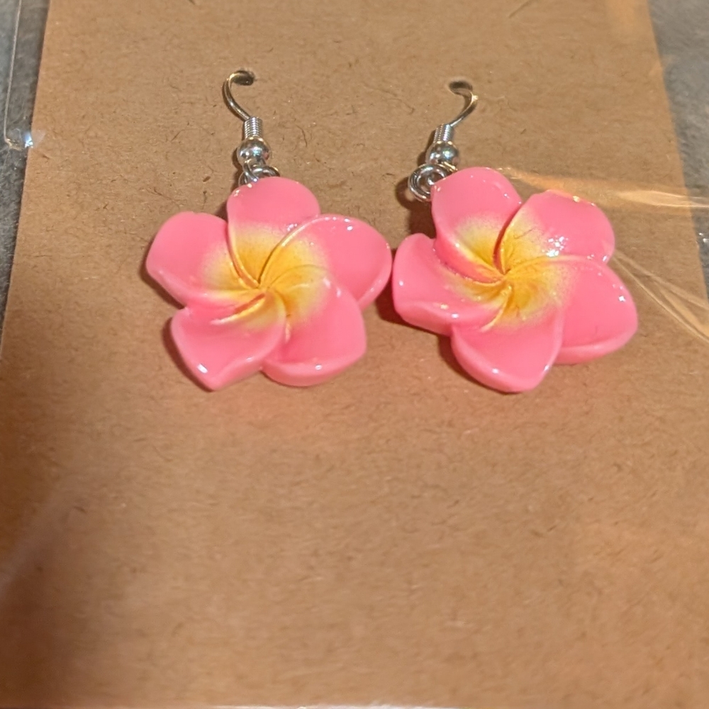 Pink and Yellow Flower Earrings - Picture 4 of 5